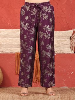 ARAMYA - Purple Chanderi Gold Foil Palazzo