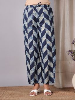ARAMYA - Blue Soft Cotton Geometric Palazzo