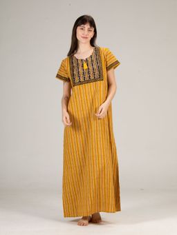 evolove - Vibrant Bliss Cotton Nighty Maxi Mustard