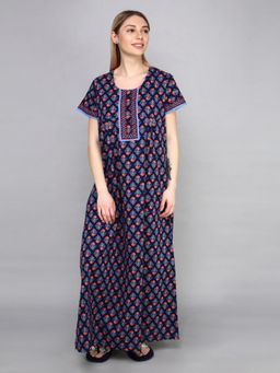 evolove - Vibrant Bliss Cotton Nighty Maxi Navy Blue