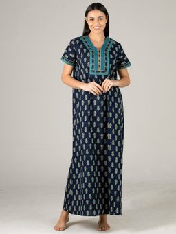 evolove - Vibrant Bliss Cotton Nighty Maxi Navy Blue