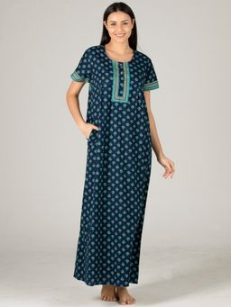 evolove - Vibrant Bliss Cotton Nighty Maxi Navy Blue