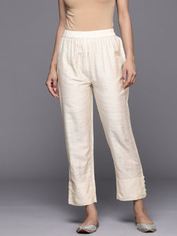 Varanga - Women Off White Solid Pearl Detail At The Hem Pants