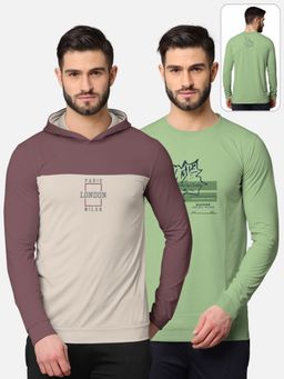 BULLMER - Trendy Front & Back Printed Full Sleeve T-shirt For Men Multi-color (Pack of 2)