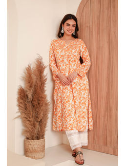 HOUSE OF KARI - Saba Chikankari Kurta In Mul Cotton In Yellow Print