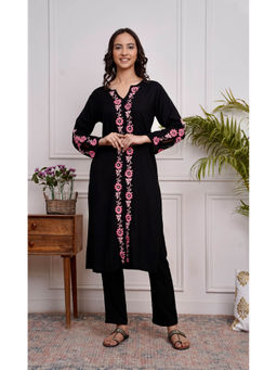 HOUSE OF KARI - Saba Chikankari Kurta In Rayon Cotton Black
