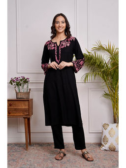 HOUSE OF KARI - Saba Chikankari Kurta In Rayon Cotton Black