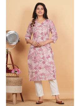 Vbuyz - Womens Pink Floral Print Angarkha Kurta