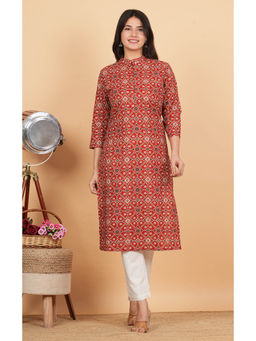 Vbuyz - Womens Red Giometric Print Straight Cotton Kurta