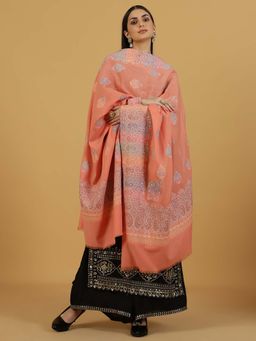 La Vastraa - Peach Ethnic Motif Woven Shawl