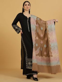La Vastraa - Beige Ethnic Motif Woven Shawl