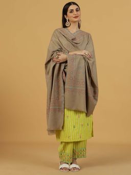 La Vastraa - Beige Woven Milange Ethnic Motif Shawl
