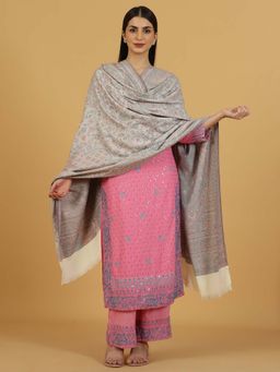 La Vastraa - Off White Jamawar Woven Shawl
