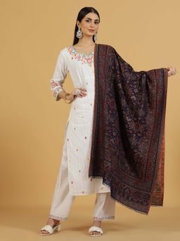 La Vastraa - Navy Blue Embellished Woven Stole