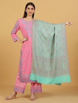La Vastraa - Sea Green Embellished Jamawar Stole