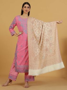 La Vastraa - White Embellished Jamawar Stole