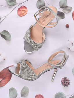 Ronnie Grey - Women Silver Embellished Ankle Loop Heels
