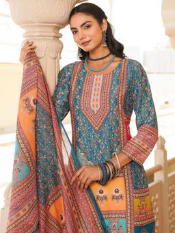 Vaamsi - Women Blue Printed Kurta with Pant and Dupatta (Set of 3)