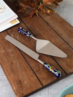 Miah Decor - Hand-Painted Stainless Steel & Ceramic Cutlery Cake Server/Lifter & Knife Set