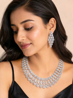 Miora - Regal Radiance White Necklace and Earrings