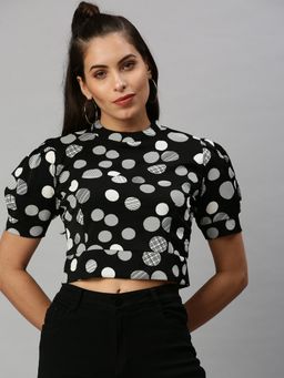 SHOWOFFFF - Women Choker Neck Geometric Black Crop Top