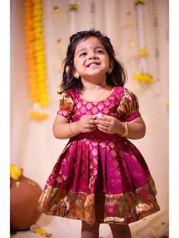 EKANTA - Smriti Magenta Brocade with Paithini Border Knee Length Dress