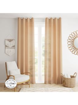 HomeTown - Fiesta Set of 2 Solid Textured Sheer Door Curtains 7 Feet in Beige Colour