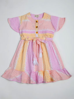 Bella Moda - Girls Fit & Flair Print Cap Sleeve Casual Wear Dress with Belt (Set of 2)