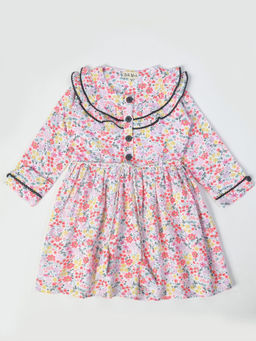 Bella Moda - Girls Fit & Flair Print Full Sleeve Casual Wear Dress with Belt (Set of 2)