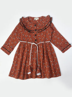 Bella Moda - Girls Fit & Flair Print Full Sleeve Casual Wear Dress with Belt (Set of 2)
