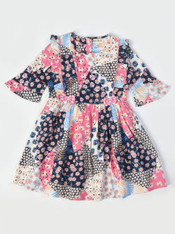 Bella Moda - Girls Fit & Flair Print Three Fourth Sleeve Casual Wear Dress