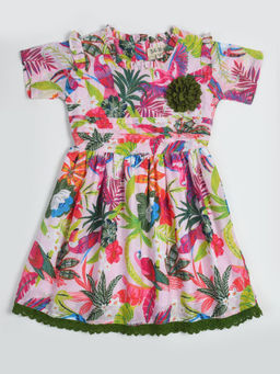 Bella Moda - Girls Fit & Flair Print Half Sleeve Casual Wear Dress