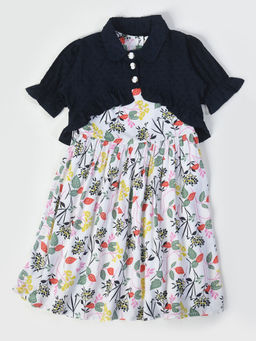 Bella Moda - Girls Fit & Flair Print Puff Sleeve Casual Wear Dress