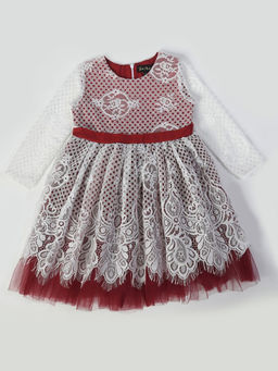 Bella Moda - Girls Fit & Flair Self Design Full Sleeve Party Wear Dress