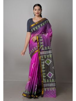 Unnati Silks - Purple Pure Block Printed Kota Cotton Saree with Unstitched Blouse