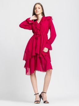 SHAYE - Women Pink Polyester Solid Midi Dress