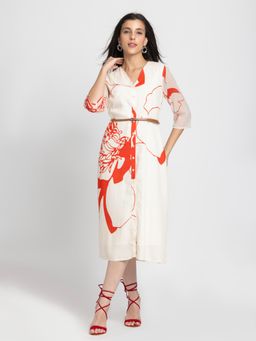 SHAYE - Women Beige Viscose Printed Midi Dress