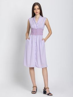 SHAYE - Women Lavender Viscose Rayon Solid Midi Dress