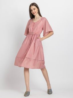SHAYE - Women Pink Cotton Solid Midi Dress