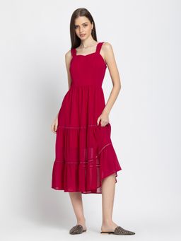 SHAYE - Women Pink Polyester Solid Midi Dress