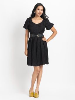 SHAYE - Women Black Jacquard Solid Mini Dress