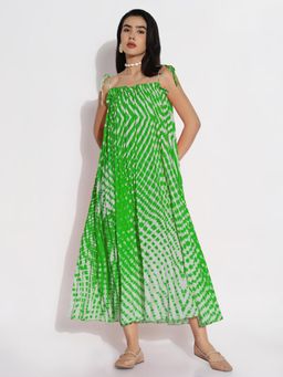 SHOWOFF - Women Green Cotton Tie & Dye Midi Dress