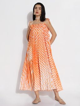 SHOWOFF - Women Orange Cotton Tie & Dye Midi Dress