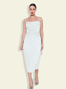 SHOWOFF - Women White Satin Solid Midi Dress