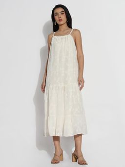 SHOWOFF - Women Cream Cotton Solid Midi Dress