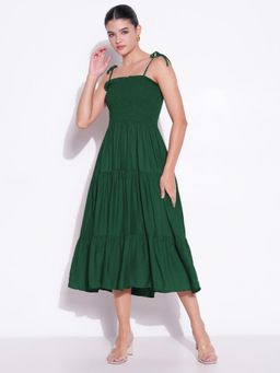 SHOWOFF - Women Green Cotton Solid Midi Dress