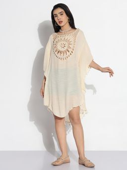SHOWOFF - Women Cream Cotton Blend Solid Mini Dress