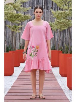 Curvy Lane - Women Pink Cotton Floral Mini Dress