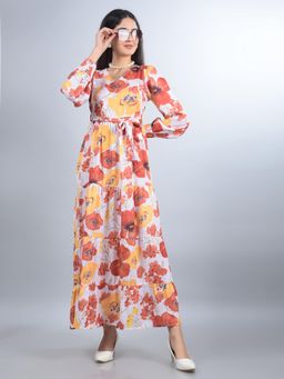 CRIMSOUNE CLUB - Women Orange Polyester Floral Maxi Dress