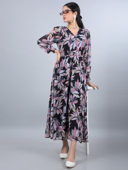 CRIMSOUNE CLUB - Women Black Polyester Floral Maxi Dress